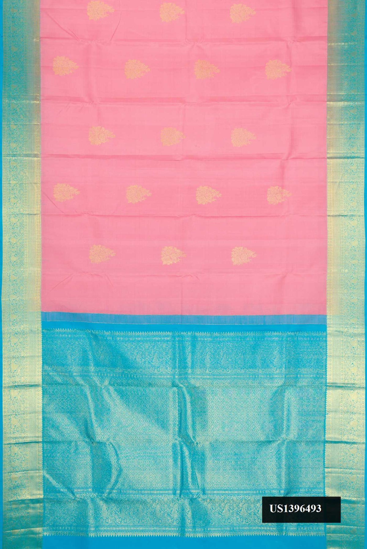 Pink Dual Tone Kanchipuram Silk Saree with Zari Butta on the body and Zari Border.  displayed on a mannequin