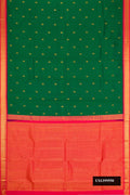 Green Dual Tone Kanchipuram Silk Saree with Zari Butta on the body and Zari Border.  displayed on a mannequin