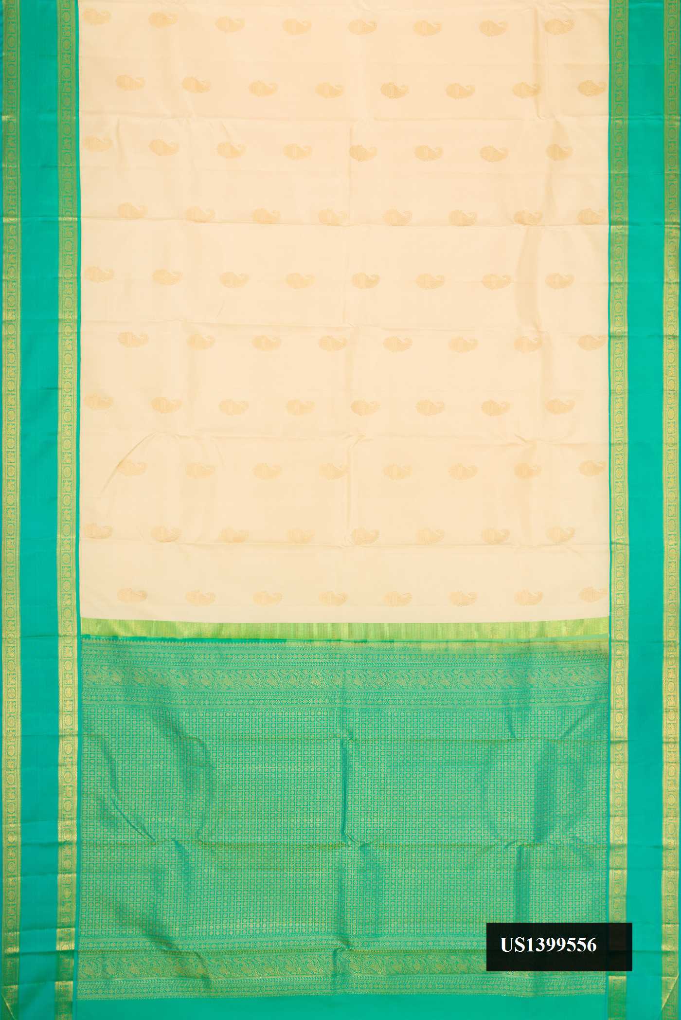 Sandal Dual Tone Kanchipuram Silk Saree with Zari Butta on the body and Zari Border.  displayed on a mannequin