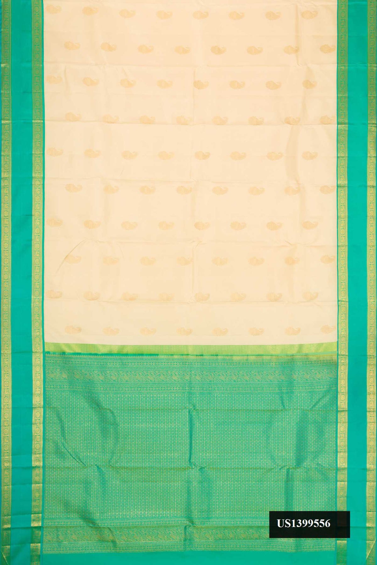 Sandal Dual Tone Kanchipuram Silk Saree with Zari Butta on the body and Zari Border.  displayed on a mannequin