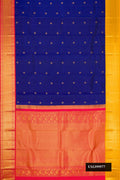 Royal Blue Dual Tone Kanchipuram Silk Saree with Zari Butta on the body and Ganga Jamuna Border.  displayed on a mannequin
