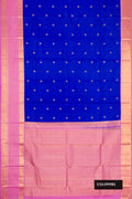 Royal Blue Dual Tone Kanchipuram Silk Saree with Zari Butta on the body and Zari Border.  displayed on a mannequin
