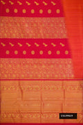 Maroon Dual Tone Kanchipuram Silk Saree with Zari Butta on the body and Rising Temple Border.  displayed on a mannequin