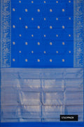 Royal Blue Dual Tone Kanchipuram Silk Saree with Zari Butta on the body and Zari Border.  displayed on a mannequin