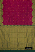 Purple Dual Tone Kanchipuram Silk Saree with Zari Butta on the body and Fancy Border.  displayed on a mannequin