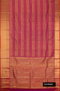 Magenta Dual Tone Kanchipuram Silk Saree with Zari Brocade on the body and Zari Border.  displayed on a mannequin