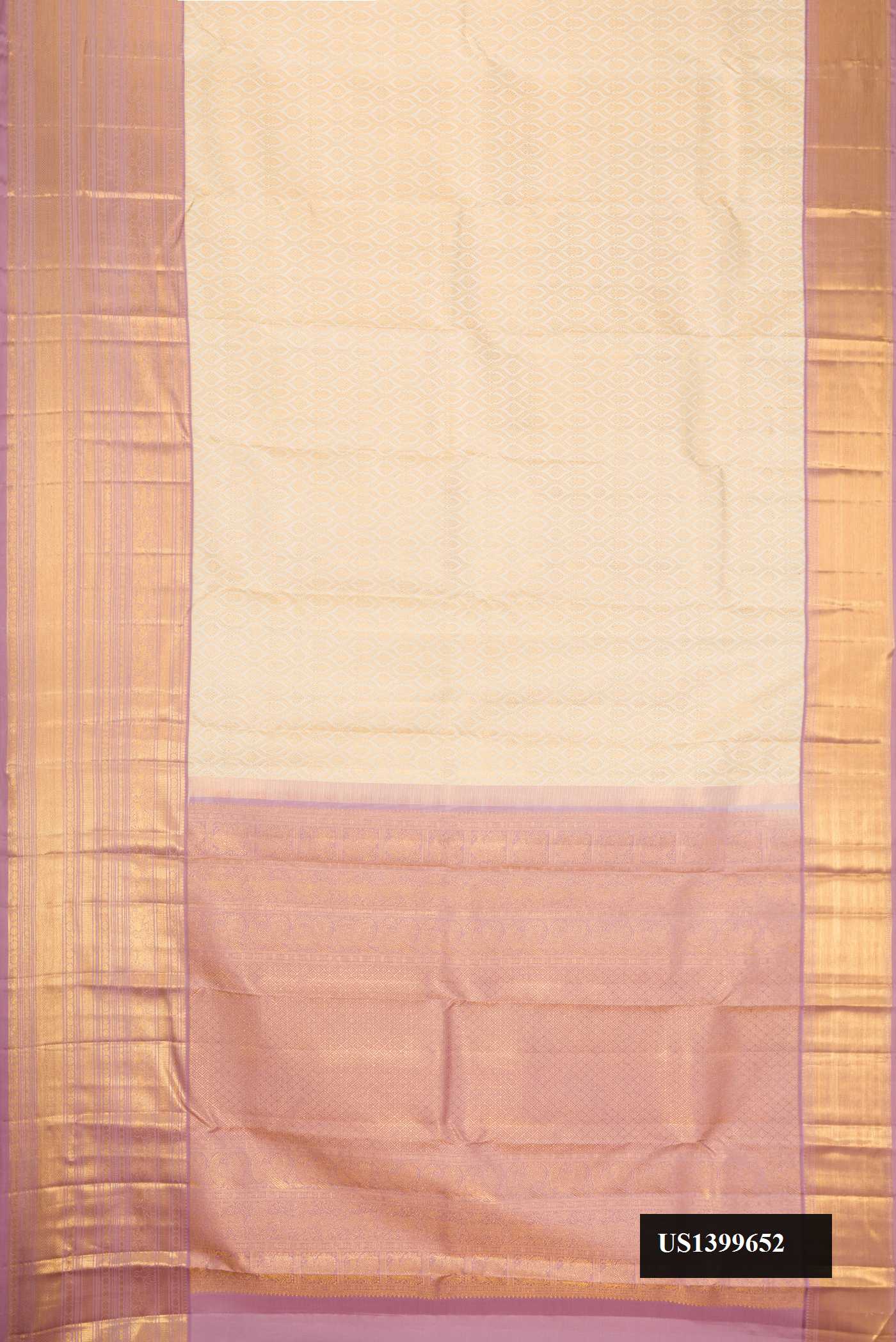 Sandal Dual Tone Kanchipuram Silk Saree with Zari Brocade on the body and Zari Border.  displayed on a mannequin