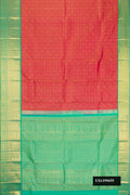 Dark Pink Dual Tone Kanchipuram Silk Saree with Zari Brocade on the body and Zari Border.  displayed on a mannequin