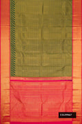 Bottle Green Dual Tone Kanchipuram Silk Saree with Zari Brocade on the body and Zari Border.  displayed on a mannequin