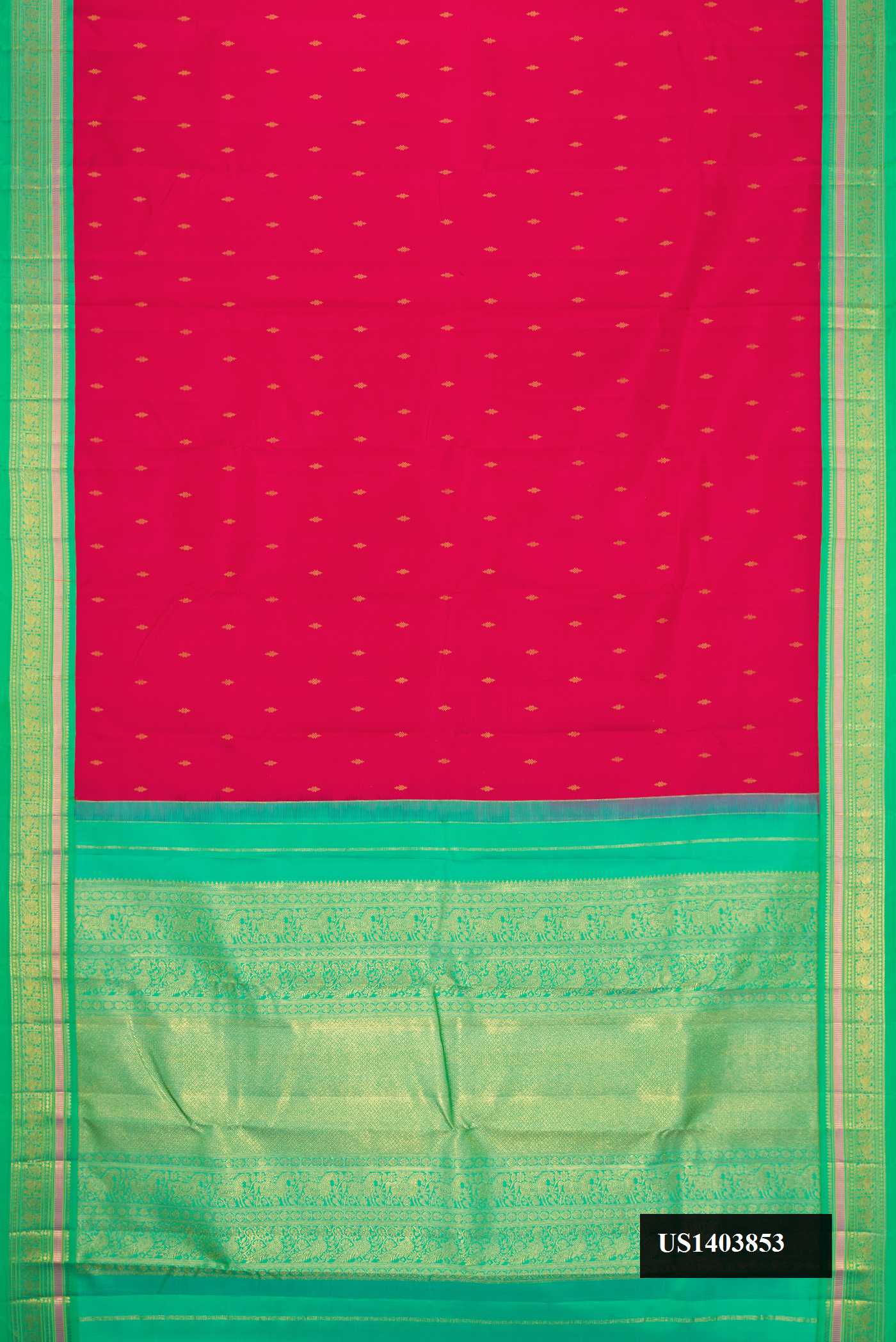 Pink Dual Tone Kanchipuram Silk Saree with Zari Butta on the body and Zari Border.  displayed on a mannequin