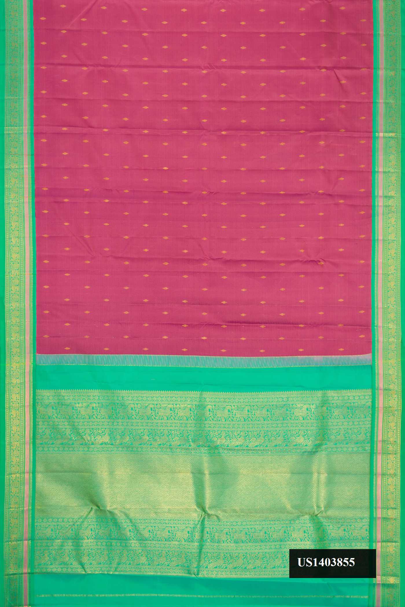Pink Dual Tone Kanchipuram Silk Saree with Zari Butta on the body and Zari Border.  displayed on a mannequin