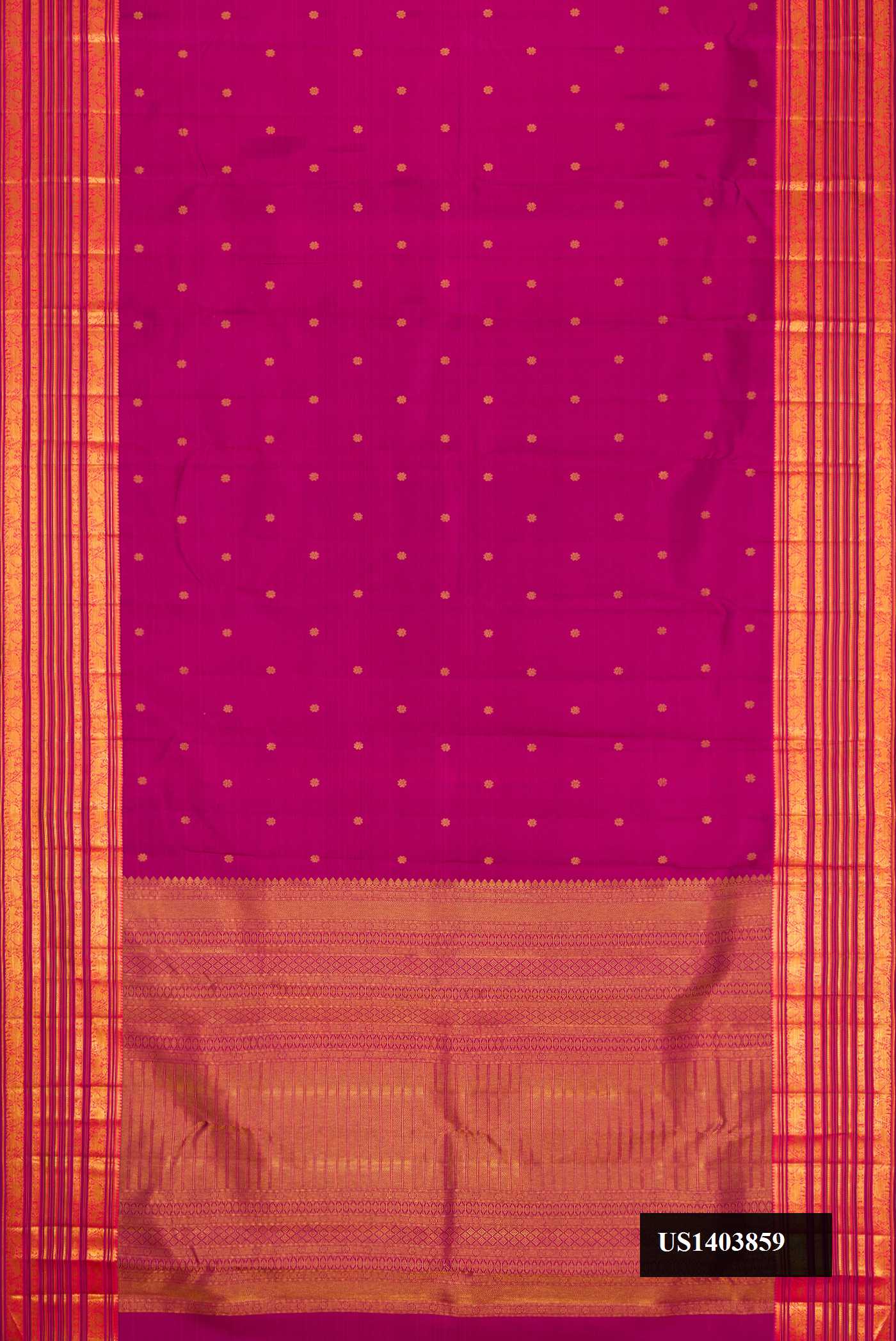 Pink Dual Tone Kanchipuram Silk Saree with Zari Butta on the body and Zari Border.  displayed on a mannequin