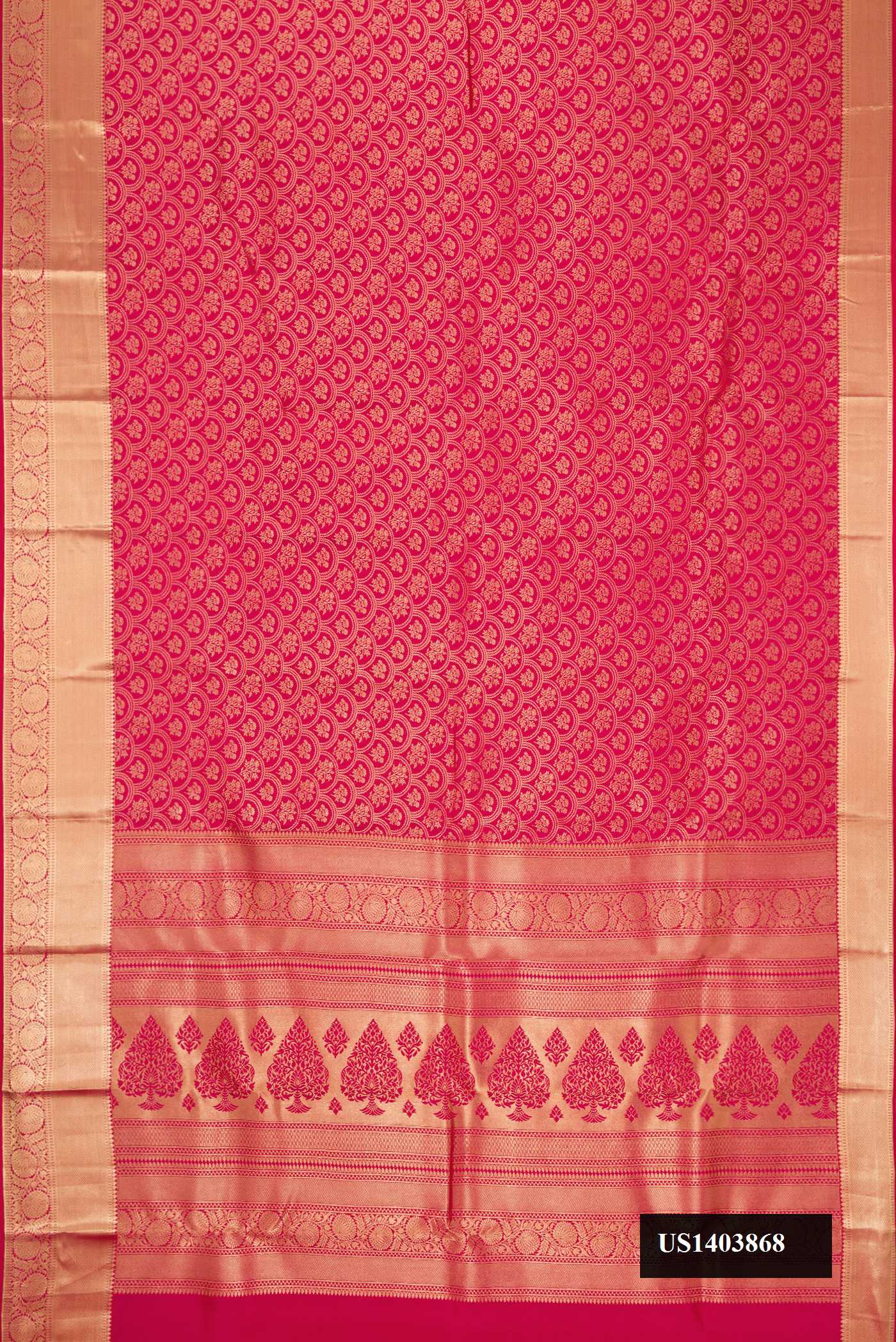 Pink Dual Tone Kanchipuram Silk Saree with Zari Brocade on the body and Zari Border.  displayed on a mannequin
