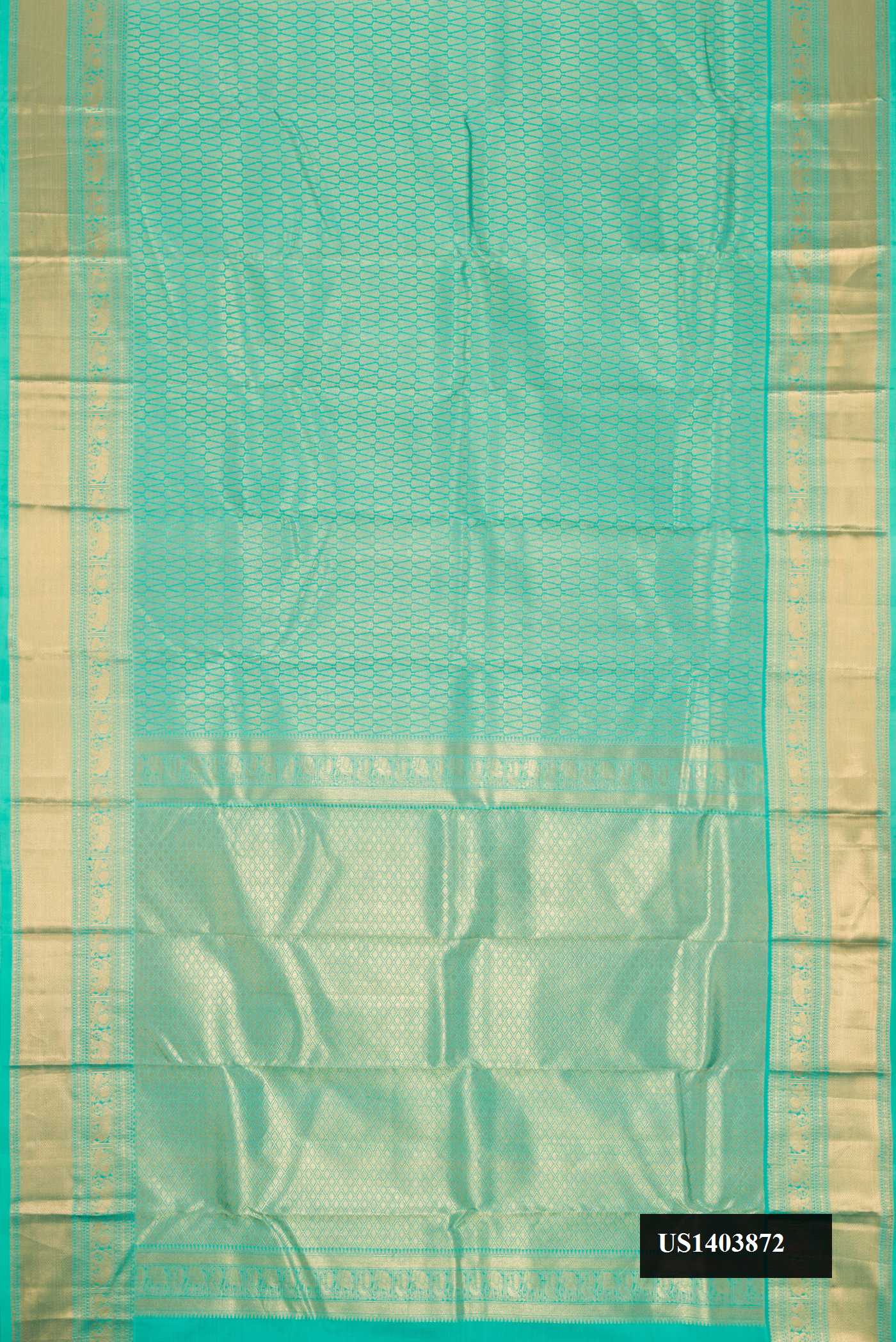 Sky Blue Dual Tone Kanchipuram Silk Saree with Zari Brocade on the body and Zari Border.  displayed on a mannequin