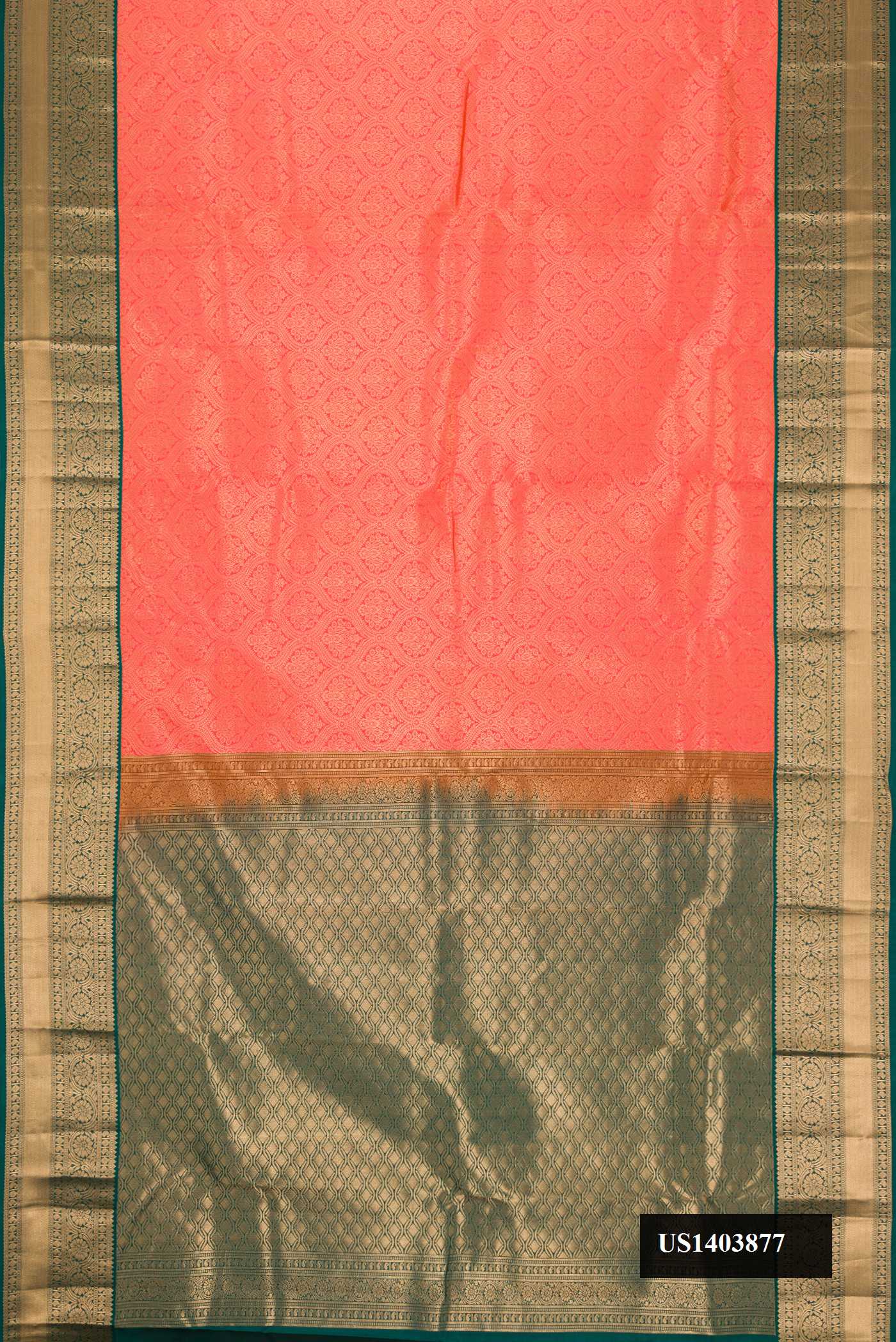 Orange Dual Tone Kanchipuram Silk Saree with Zari Brocade on the body and Zari Border.  displayed on a mannequin