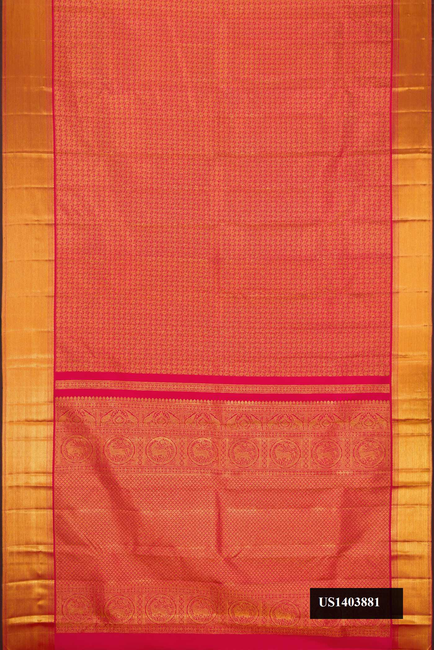 Pink Dual Tone Kanchipuram Silk Saree with Zari Brocade on the body and Zari Border.  displayed on a mannequin