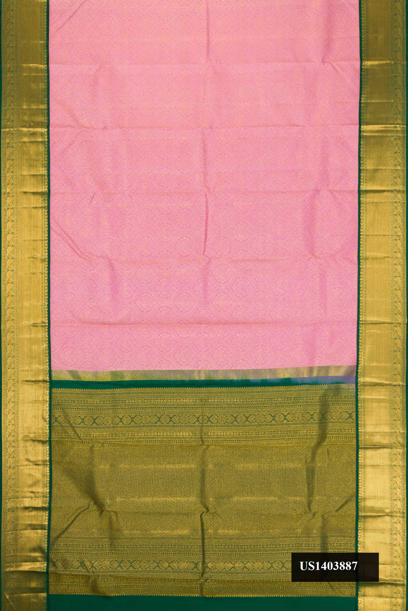 Pink Dual Tone Kanchipuram Silk Saree with Zari Brocade on the body and Zari Border.  displayed on a mannequin