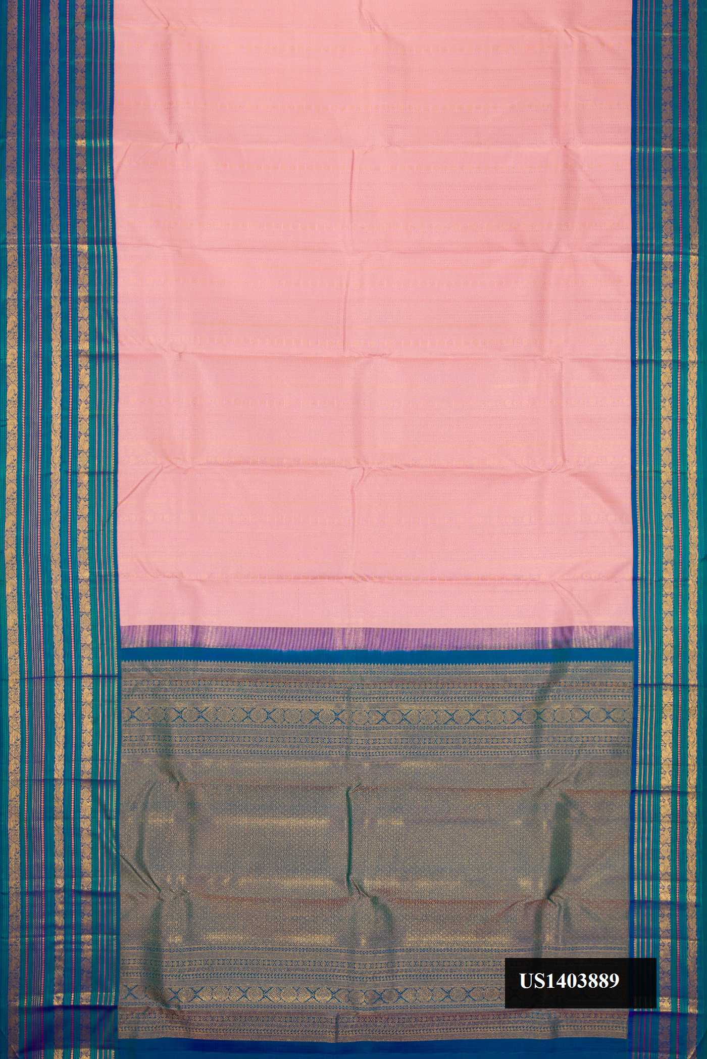 Pink Dual Tone Kanchipuram Silk Saree with Zari Brocade on the body and Zari Border.  displayed on a mannequin