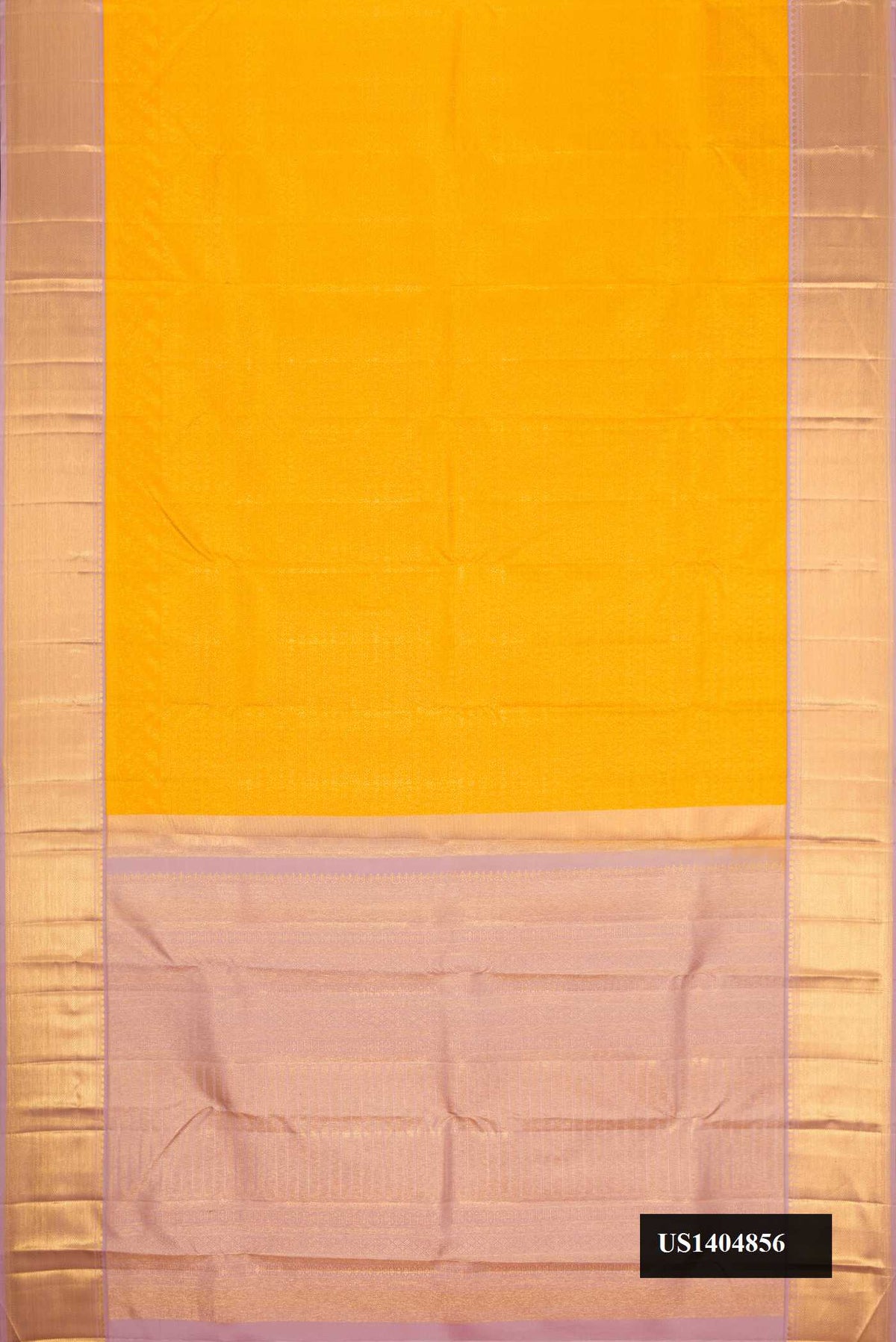 Mustard Dual Tone Kanchipuram Silk Saree with Zari Brocade on the body and Zari Border.  displayed on a mannequin