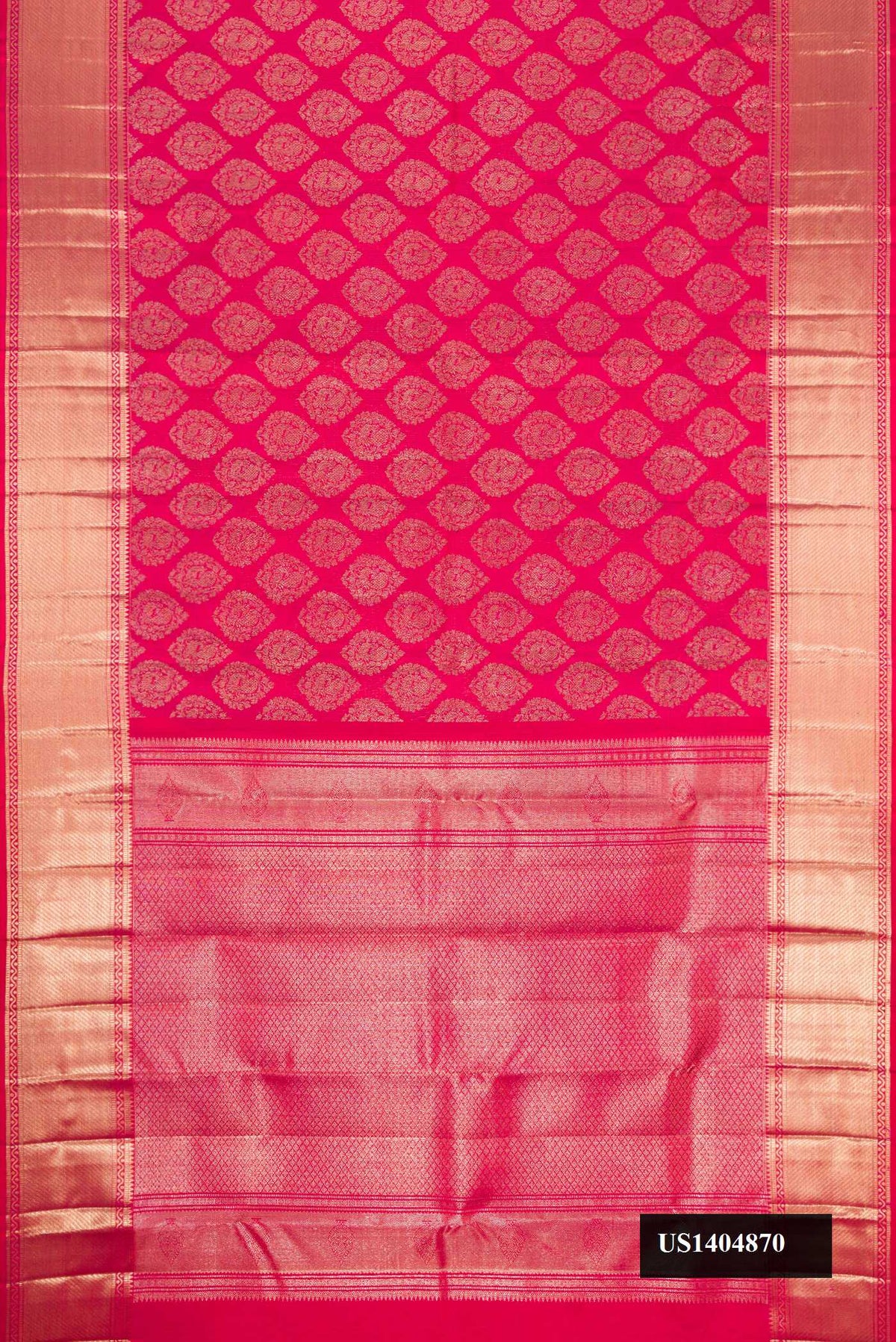Pink Dual Tone Kanchipuram Silk Saree with Zari Brocade on the body and Zari Border.  displayed on a mannequin
