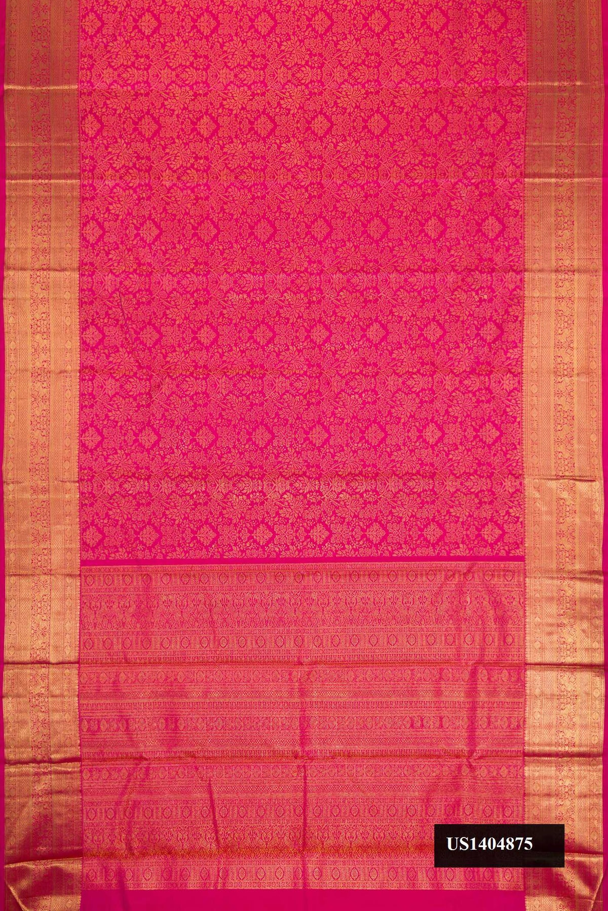 Pink Dual Tone Kanchipuram Silk Saree with Zari Brocade on the body and Zari Border.  displayed on a mannequin