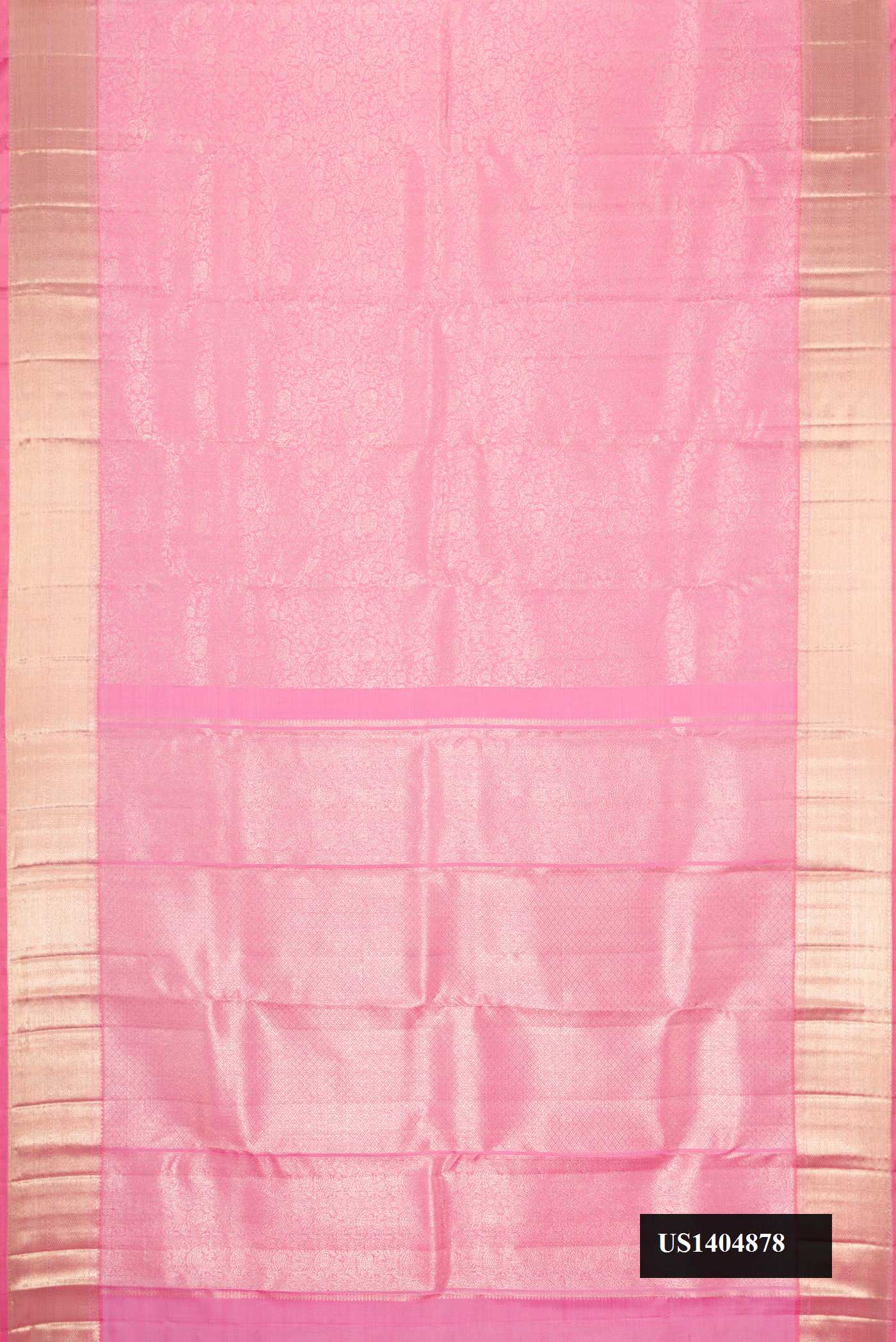 Pink Dual Tone Kanchipuram Silk Saree with Zari Brocade on the body and Zari Border.  displayed on a mannequin