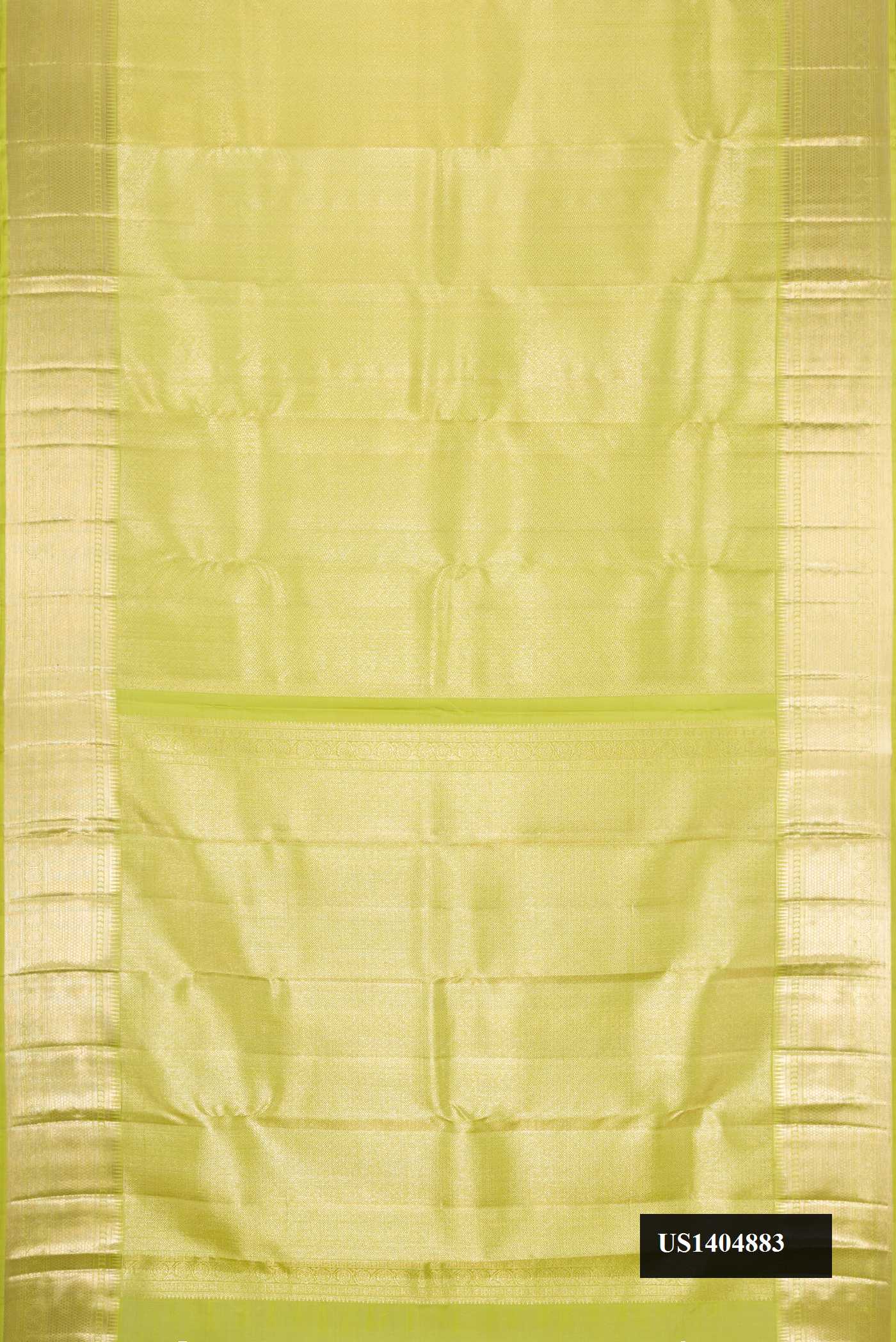 Parrot Green Dual Tone Kanchipuram Silk Saree with Zari Brocade on the body and Zari Border.  displayed on a mannequin