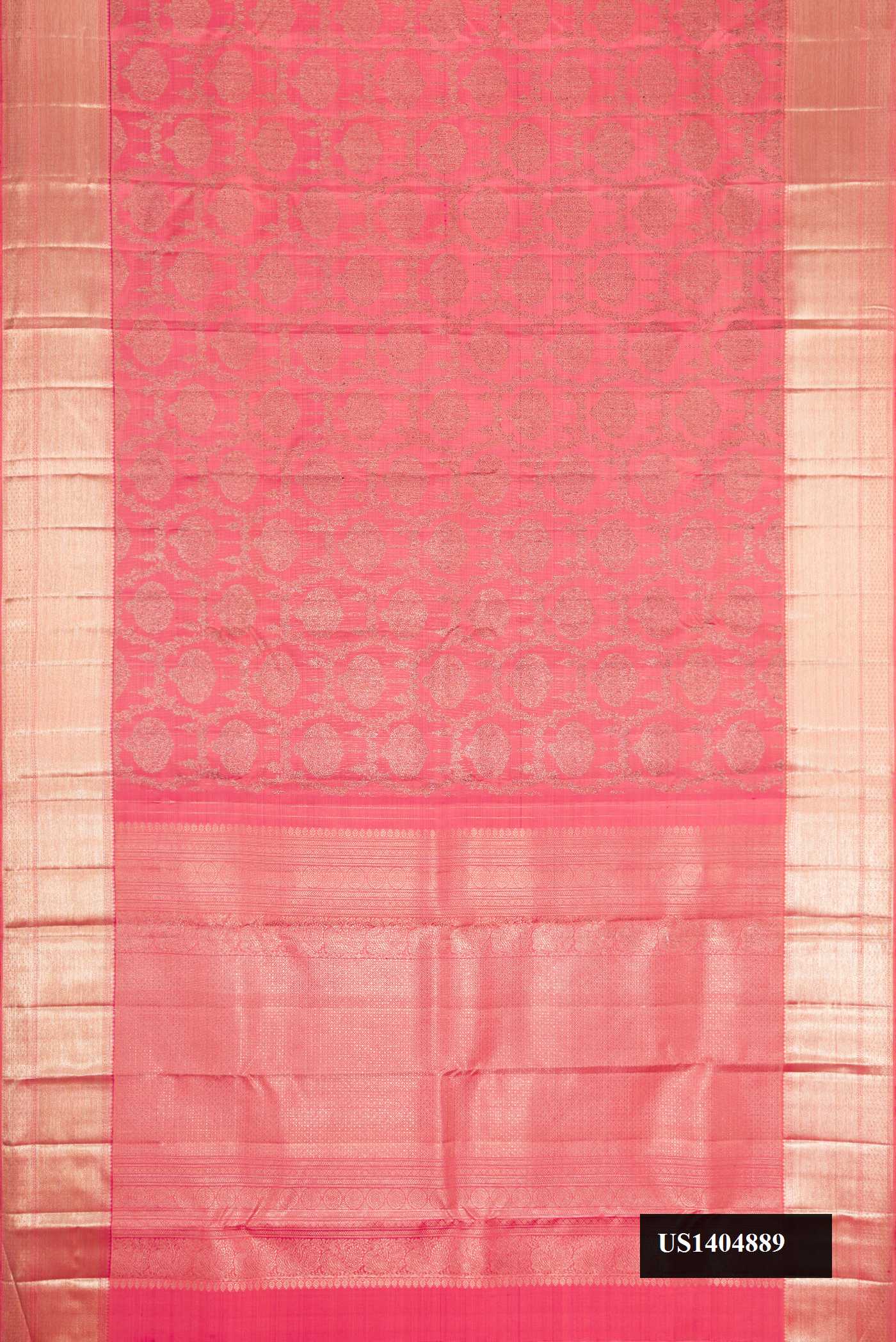 Pink Dual Tone Kanchipuram Silk Saree with Zari Brocade on the body and Zari Border.  displayed on a mannequin