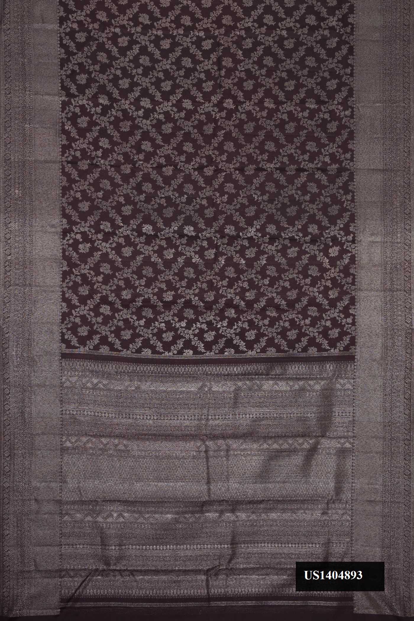 Coffee Brown Dual Tone Kanchipuram Silk Saree with Zari Brocade on the body and Zari Border.  displayed on a mannequin