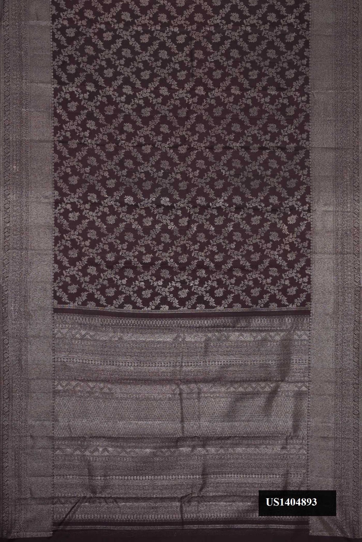 Coffee Brown Dual Tone Kanchipuram Silk Saree with Zari Brocade on the body and Zari Border.  displayed on a mannequin