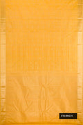 Gold Dual Tone Kanchipuram Silk Saree with Checked design on the body and Zari Border.  displayed on a mannequin