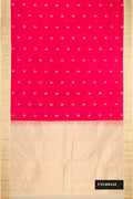 Red Dual Tone Kanchipuram Silk Saree with Zari Butta on the body and Zari Border.  displayed on a mannequin