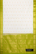 White Dual Tone Kanchipuram Silk Saree with Zari Butta on the body and Zari Border.  displayed on a mannequin