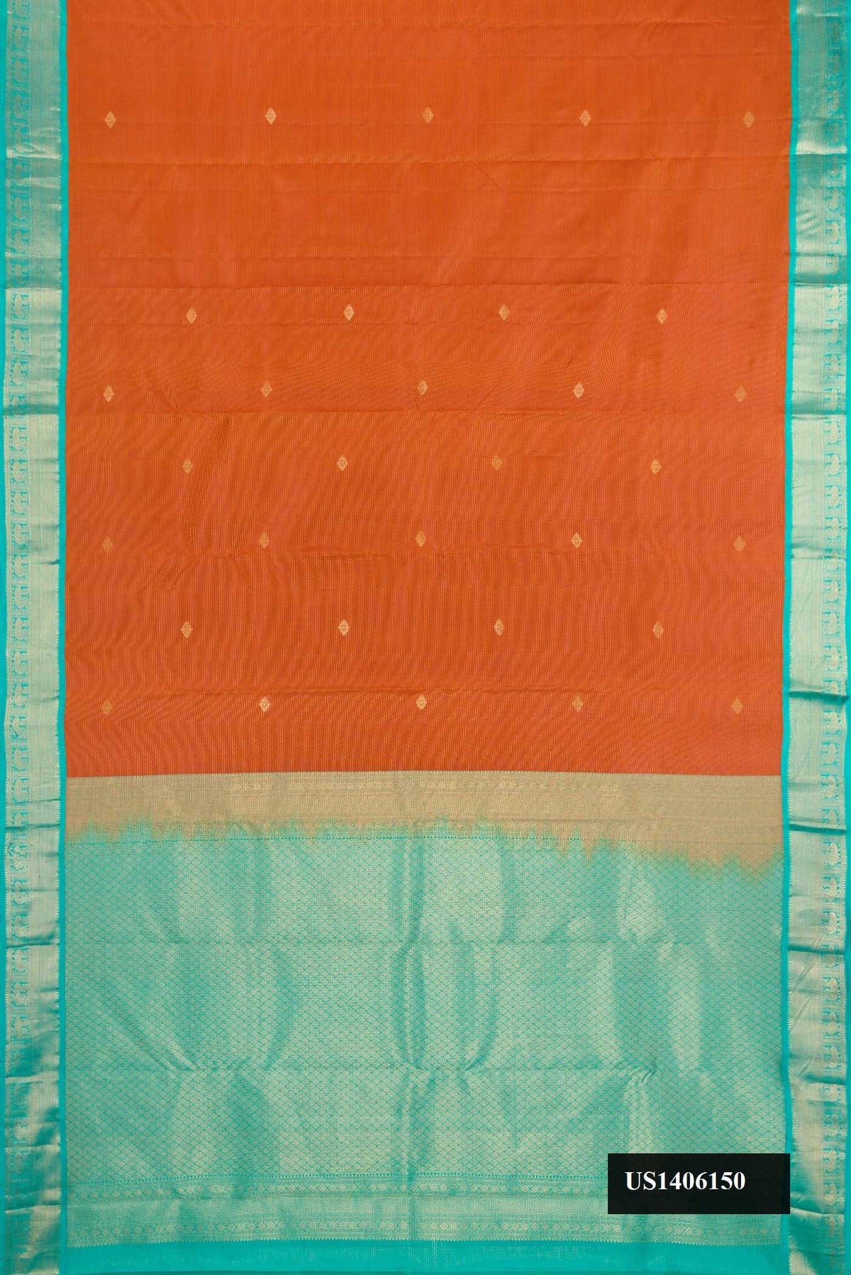 Bronze Dual Tone Kanchipuram Silk Saree with Stripes on the body and Zari Border.  displayed on a mannequin