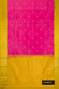 Pink Dual Tone Kanchipuram Silk Saree with Zari Butta on the body and Zari Border.  displayed on a mannequin