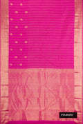 Pink Dual Tone Kanchipuram Silk Saree with Checked design on the body and Zari Border.  displayed on a mannequin