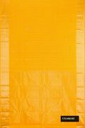 Yellow Dual Tone Kanchipuram Silk Saree with Checked design on the body and Zari Border.  displayed on a mannequin