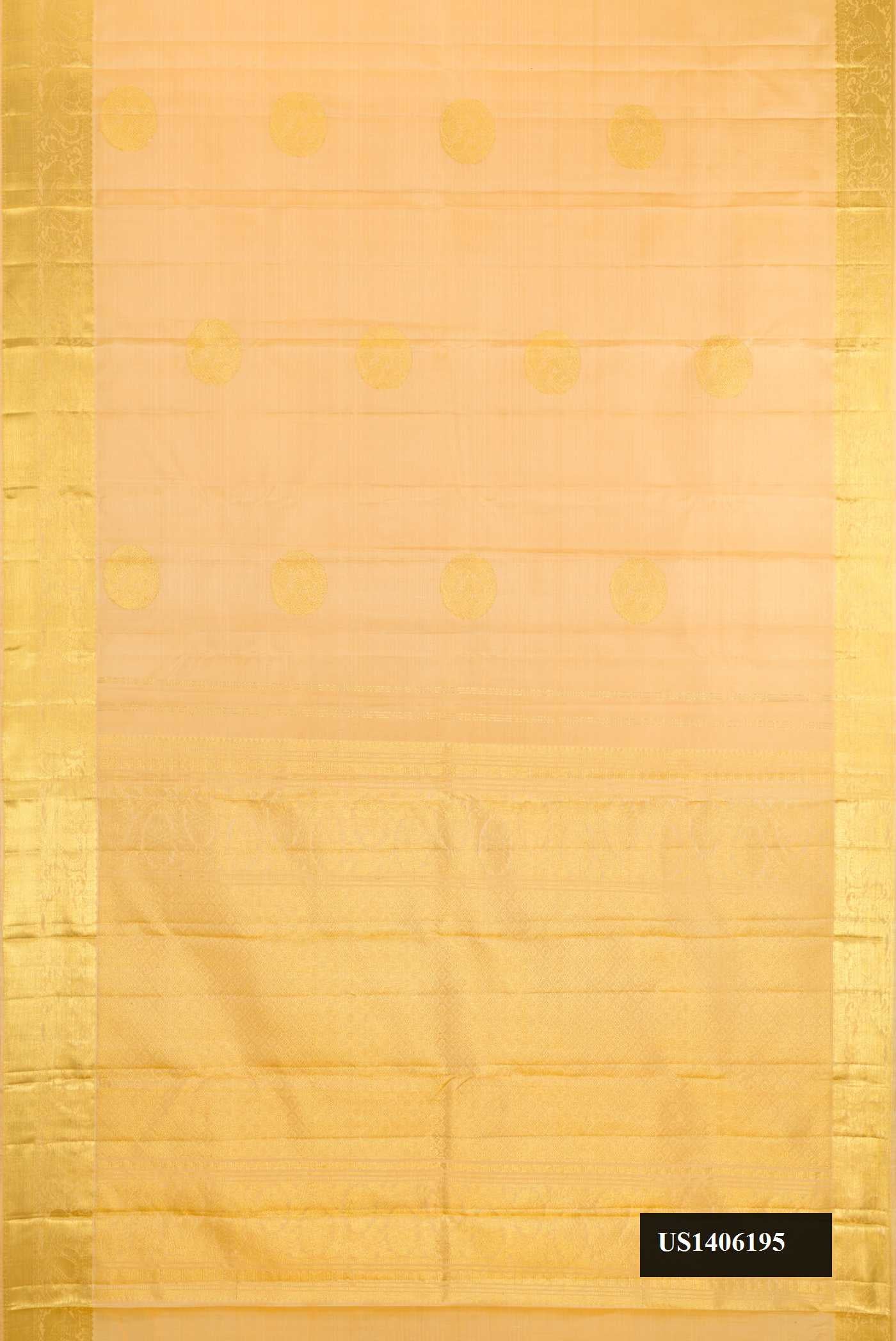 Sandal Dual Tone Kanchipuram Silk Saree with Zari Butta on the body and Zari Border.  displayed on a mannequin