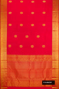 Red Dual Tone Kanchipuram Silk Saree with Zari Butta on the body and Zari Border.  displayed on a mannequin
