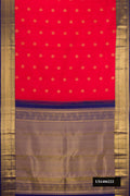 Red Dual Tone Kanchipuram Silk Saree with Zari Butta on the body and Zari Border.  displayed on a mannequin