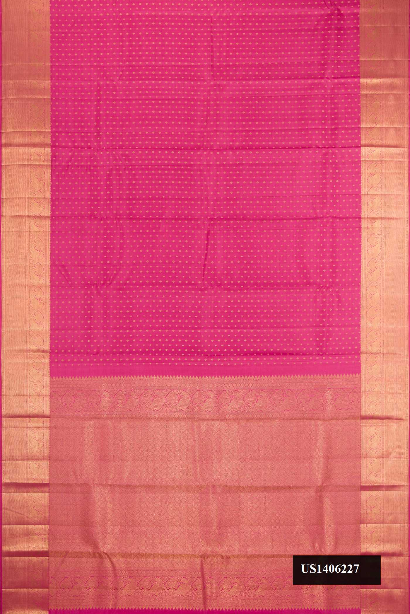 Pink Dual Tone Kanchipuram Silk Saree with Zari Butta on the body and Zari Border.  displayed on a mannequin