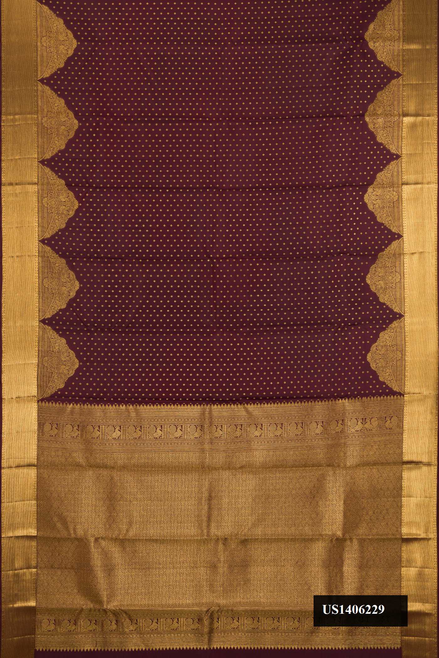 Coffee Brown Dual Tone Kanchipuram Silk Saree with Zari Butta on the body and Fancy Border.  displayed on a mannequin