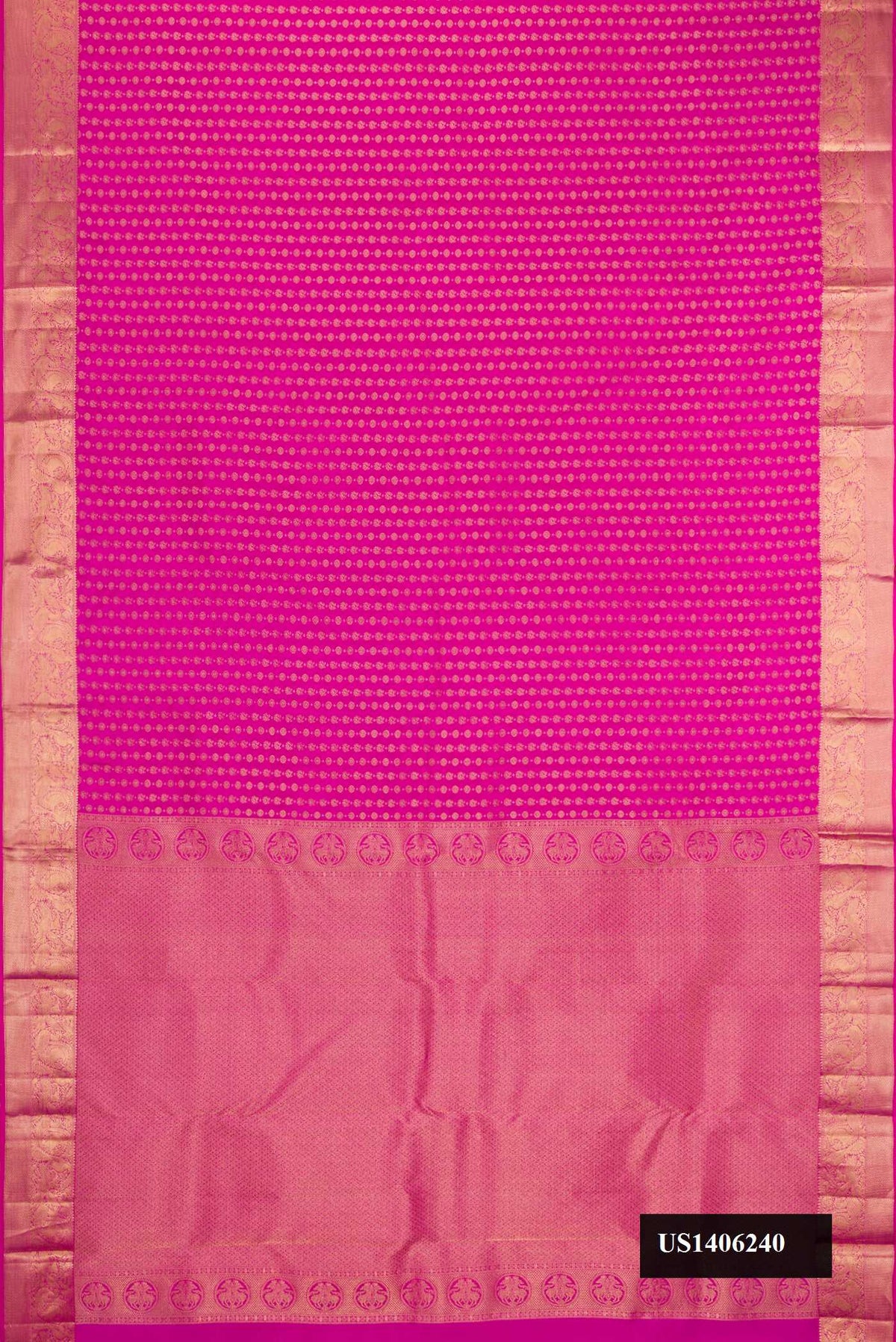 Pink Dual Tone Kanchipuram Silk Saree with Zari Butta on the body and Zari Border.  displayed on a mannequin