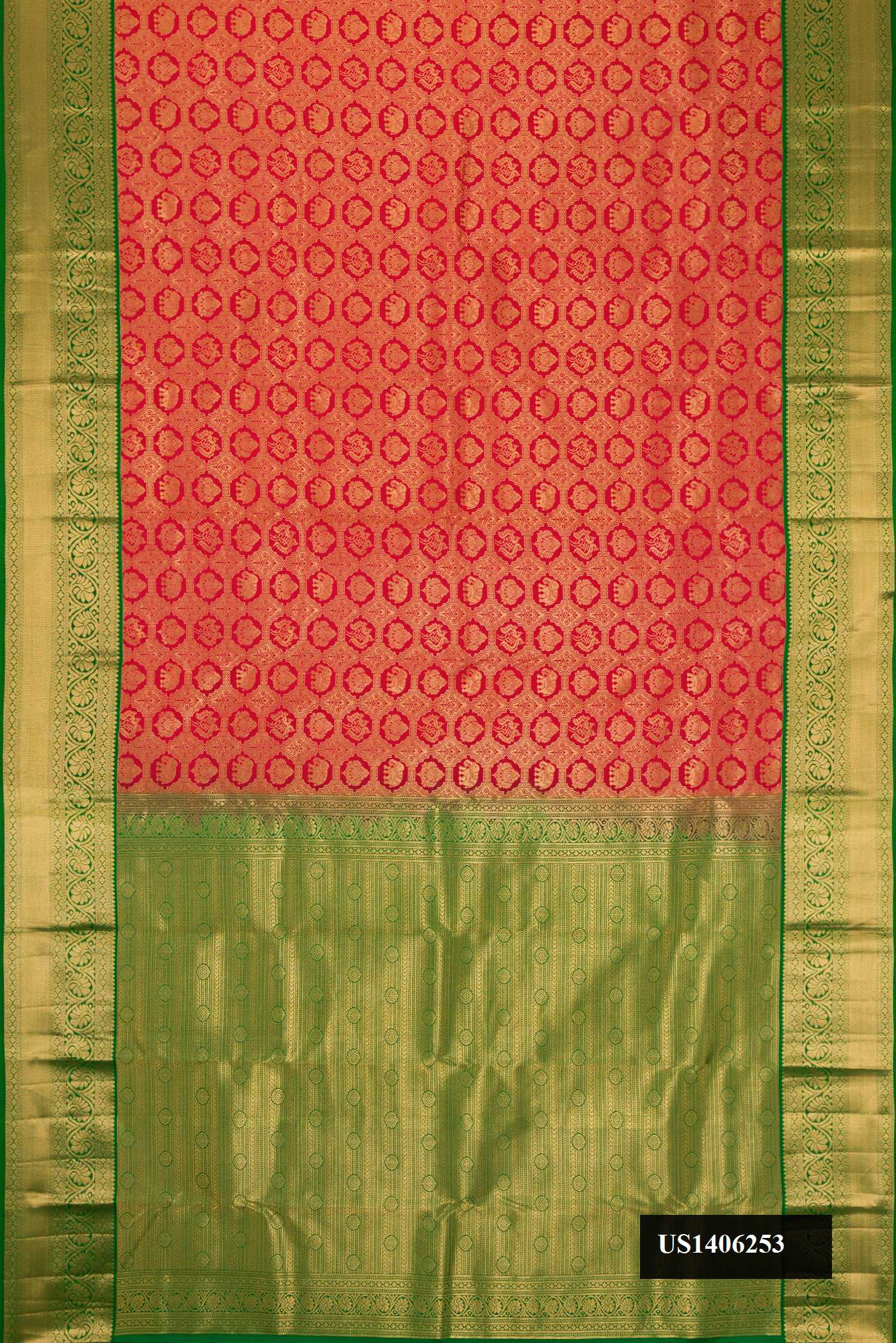 Maroon Dual Tone Kanchipuram Silk Saree with Zari Brocade on the body and Zari Border.  displayed on a mannequin