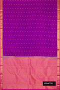 Purple Dual Tone Kanchipuram Silk Saree with Zari Butta on the body and Zari Border.  displayed on a mannequin