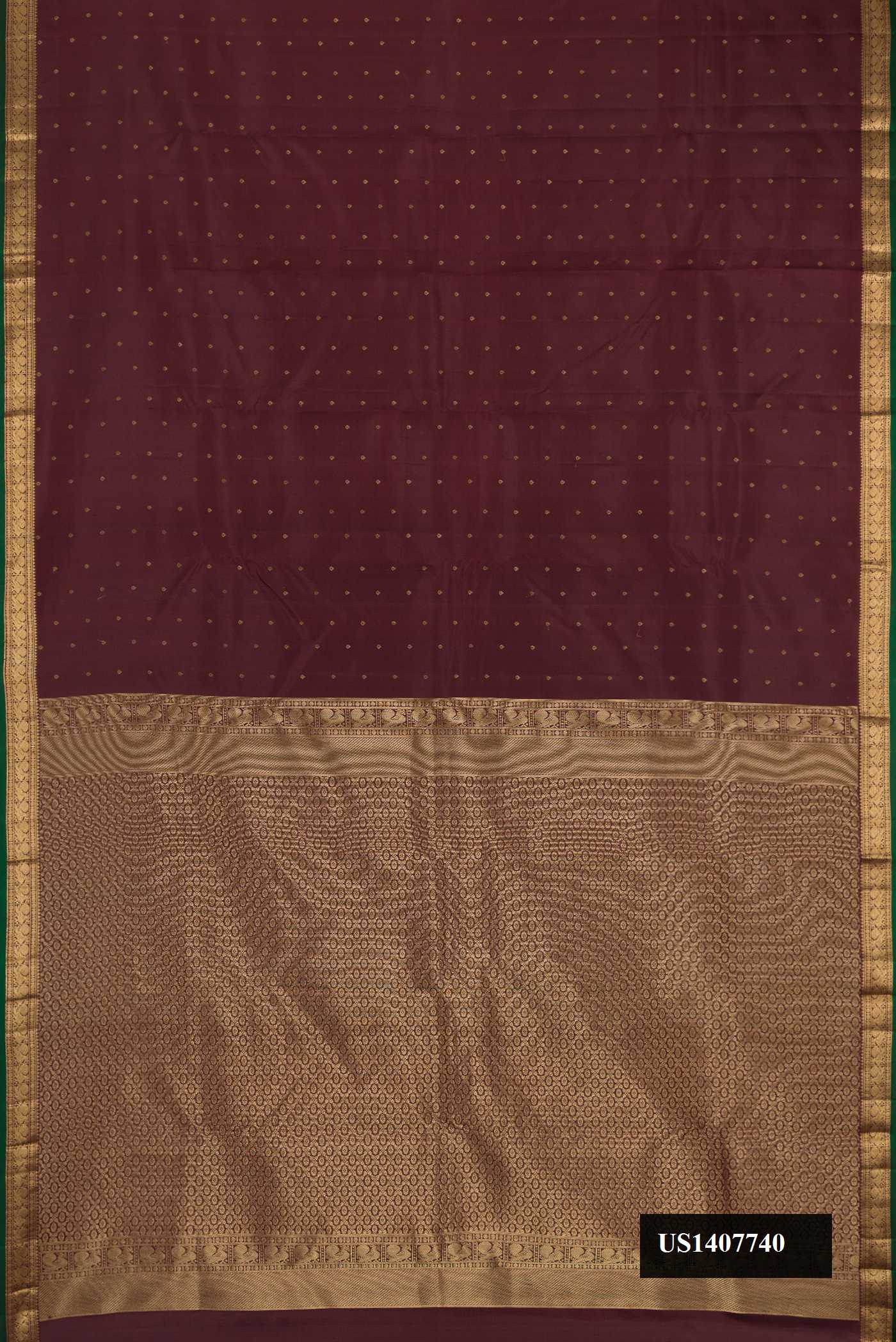 Coffee Brown Dual Tone Kanchipuram Silk Saree with Zari Butta on the body and Zari Border.  displayed on a mannequin