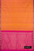 Coral Dual Tone Kanchipuram Silk Saree with Zari Butta on the body and Zari Border.  displayed on a mannequin