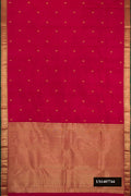 Maroon Dual Tone Kanchipuram Silk Saree with Zari Butta on the body and Zari Border.  displayed on a mannequin