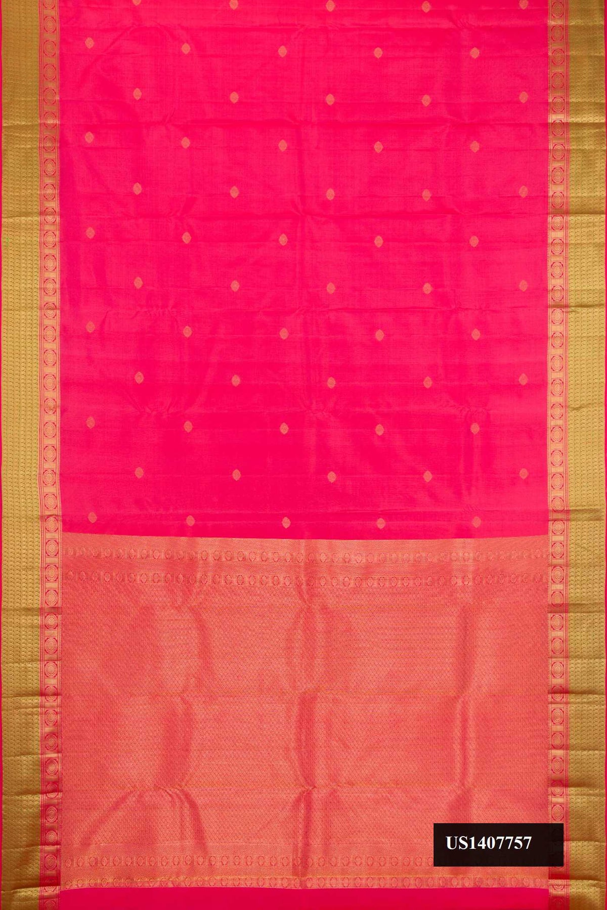 Pink Dual Tone Kanchipuram Silk Saree with Zari Butta on the body and Zari Border.  displayed on a mannequin