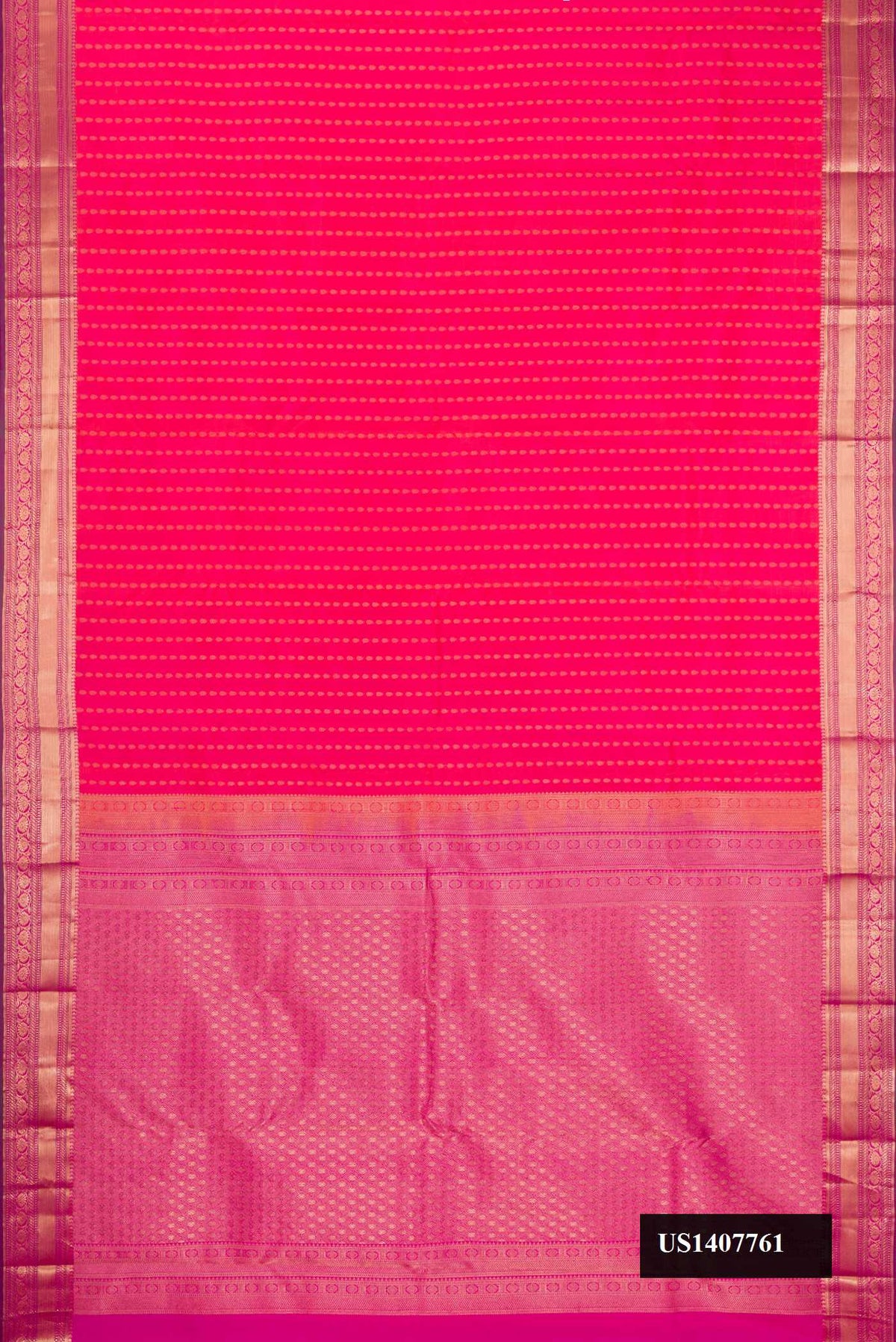 Pink Dual Tone Kanchipuram Silk Saree with Zari Butta on the body and Zari Border.  displayed on a mannequin